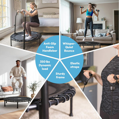 Rebounder Fitness Trampoline With Bungee Cords | ASTM Certified | Foldable | 450 lbs limit