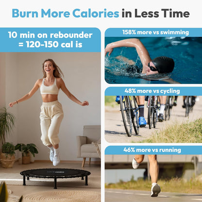 Rebounder Fitness Trampoline With Bungee Cords | ASTM Certified | Foldable | 450 lbs limit