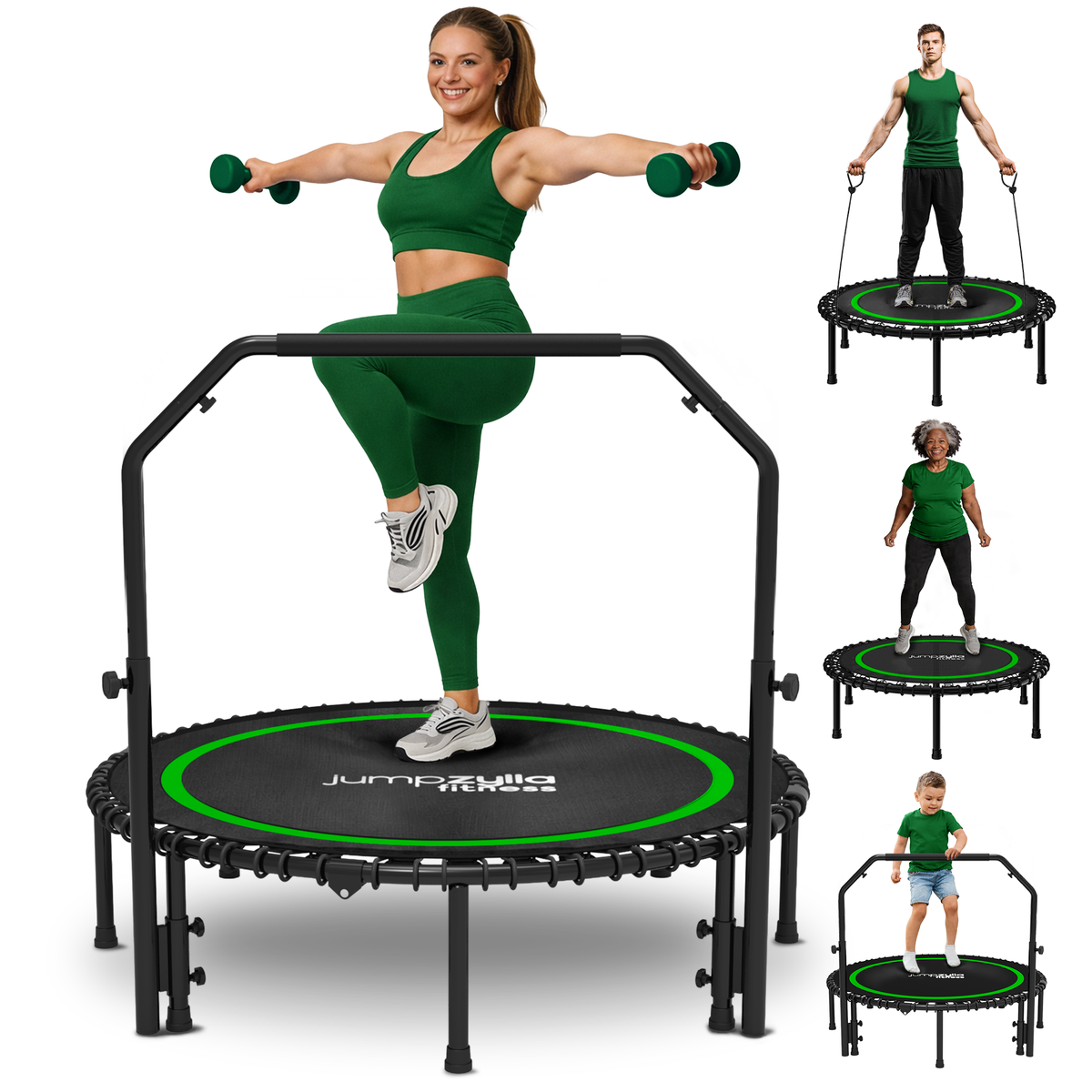 Rebounder Fitness Trampoline With Bungee Cords | ASTM Certified | Foldable | 450 lbs limit