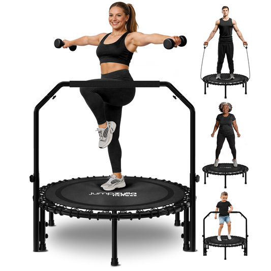 Rebounder Fitness Trampoline With Bungee Cords | ASTM Certified | Foldable | 450 lbs limit